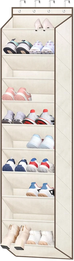 Sleeping Lamb Over-the-Door Shoe Organizer with Deep Pockets, Beige, 71"