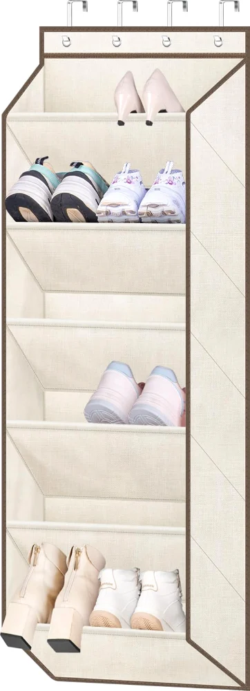 Sleeping Lamb Over-the-Door Shoe Organizer with Deep Pockets, Beige, 52.5"