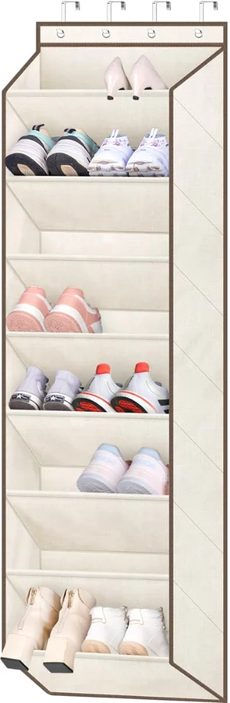 Sleeping Lamb Over-the-Door Shoe Organizer with Deep Pockets, Beige, 64.5"