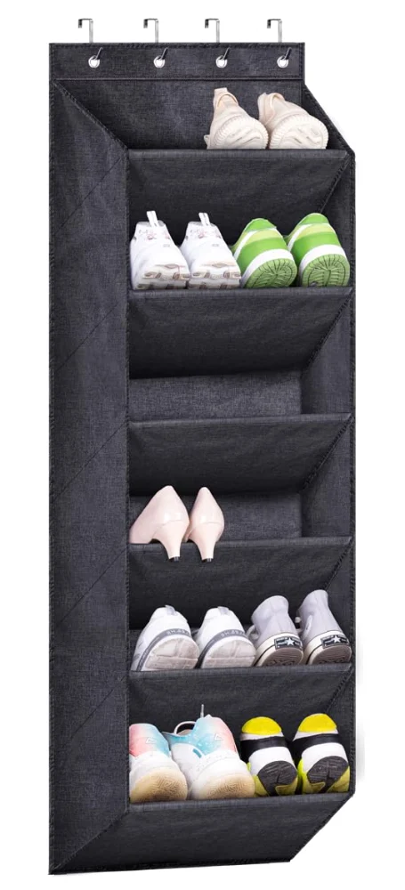 Sleeping Lamb Over-the-Door Shoe Organizer with Deep Pockets, Black, 52.5"