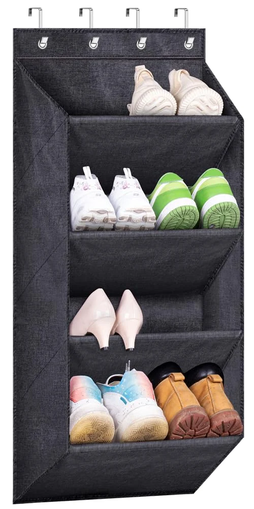 Sleeping Lamb Over-the-Door Shoe Organizer with Deep Pockets, Black, 34.6"