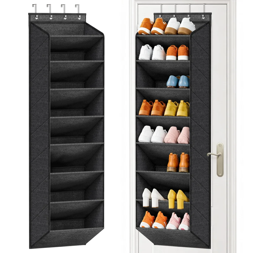 Sleeping Lamb Over-the-Door Shoe Organizer with Deep Pockets, Black, 64.5"