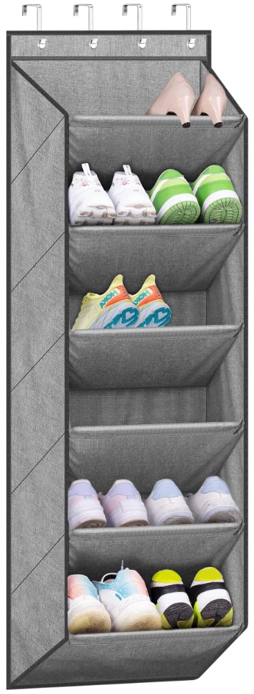 Sleeping Lamb Over-the-Door Shoe Organizer with Deep Pockets, Grey, 52.5"