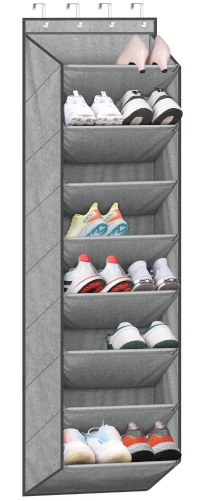 Sleeping Lamb Over-the-Door Shoe Organizer with Deep Pockets, Grey, 64.5"