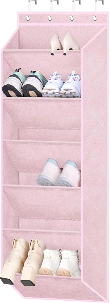 Sleeping Lamb Over-the-Door Shoe Organizer with Deep Pockets, Pink, 52.5"