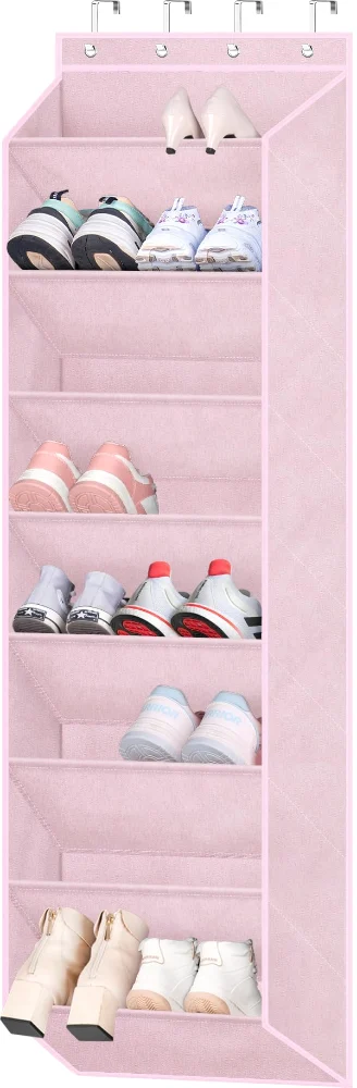 Sleeping Lamb Over-the-Door Shoe Organizer with Deep Pockets, Pink, 64.5"