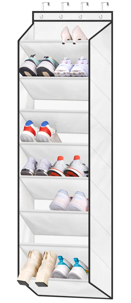 Sleeping Lamb Over-the-Door Shoe Organizer with Deep Pockets, White, 64.5"