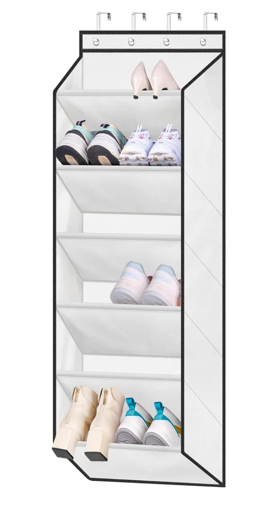 Sleeping Lamb Over-the-Door Shoe Organizer with Deep Pockets, White, 52.5"