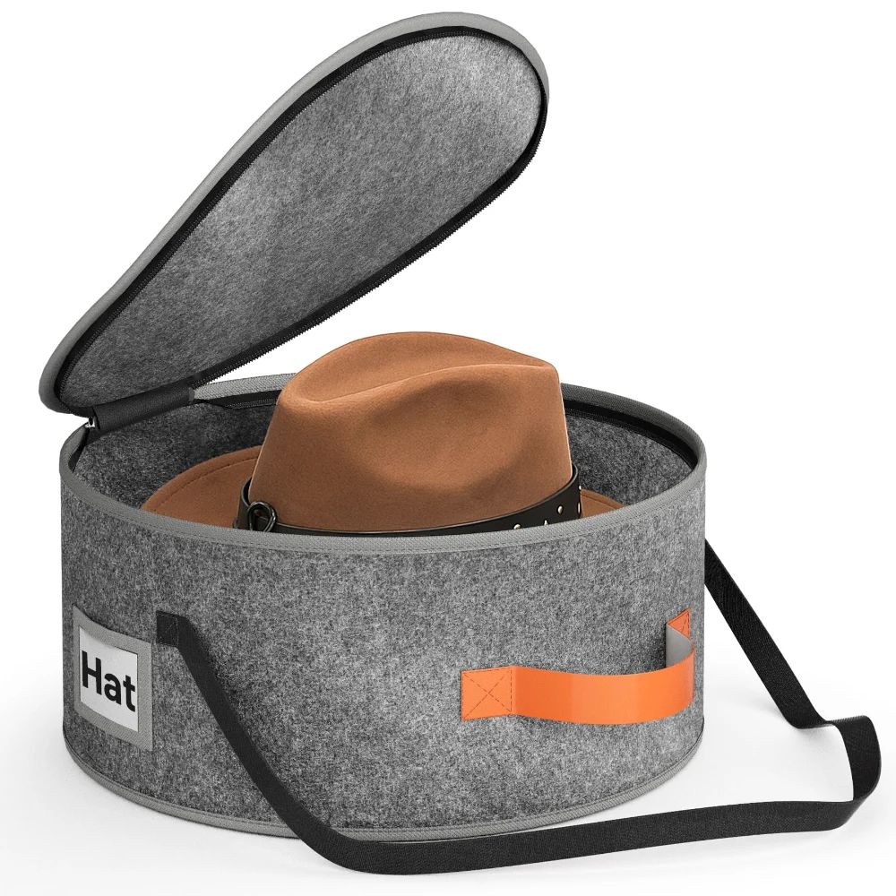 Sleeping Lamb Round Felt Cowboy Hat Box, Grey