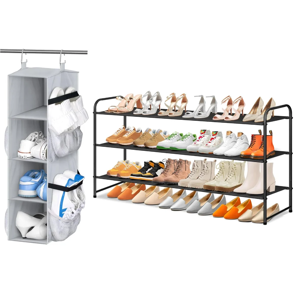 Sleeping Lamb set: Short hanging shoe organizer + long 3-Tier shoe organizer