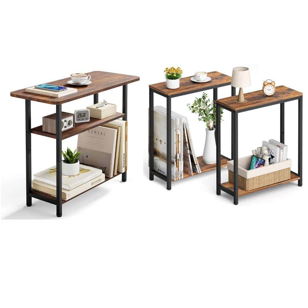Sleeping Lamb set: 3-tier side table + narrow end tables living room set of 2