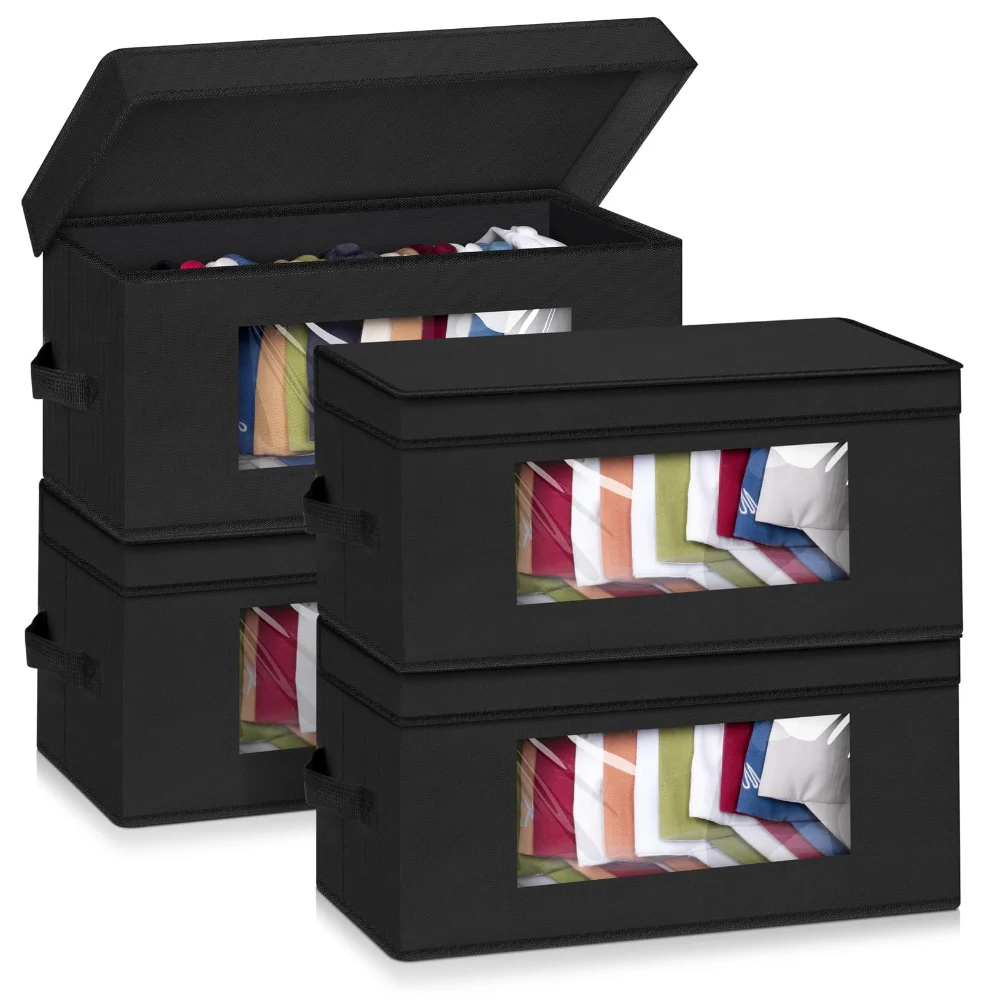 Sleeping Lamb Stackable Baseball Cap Boxes, Black, 4-pack