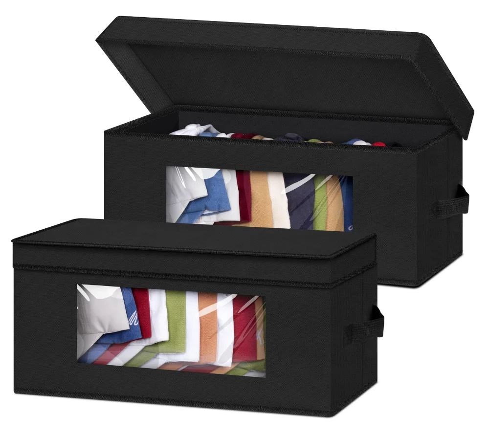 Sleeping Lamb Stackable Baseball Cap Boxes, Black, 2-pack