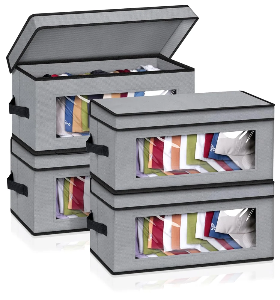 Sleeping Lamb Stackable Baseball Cap Boxes, Grey, 4-pack