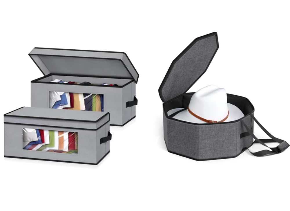 Sleeping Lamb set: Stackable cap boxes + collapsible hat box