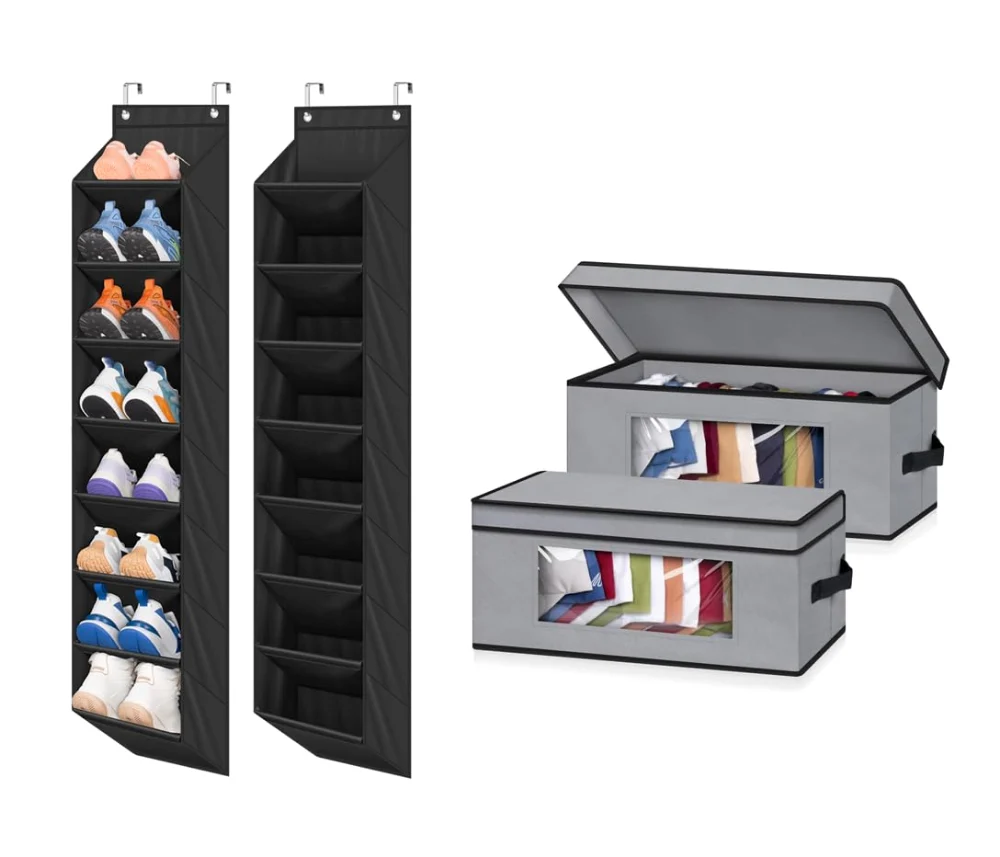 Sleeping Lamb set: Stackable hat organizer + 2-pack narrow over the door shoe organizer