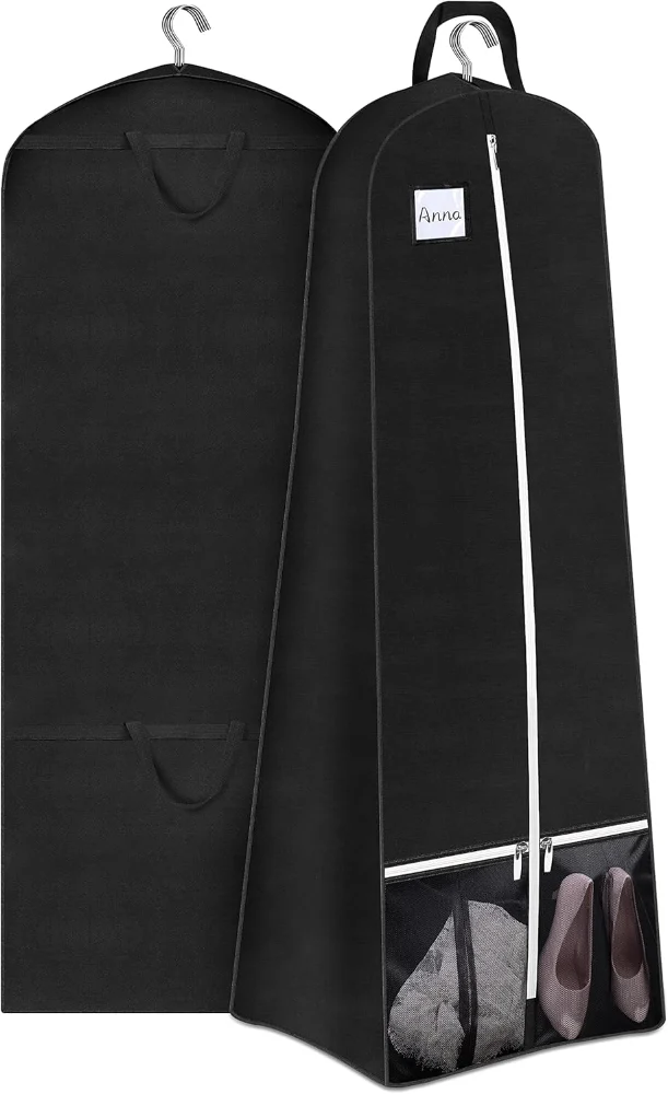 Sleeping Lamb Wedding Gown Garment Bag with 15-Inch Gusset, Black, 65"