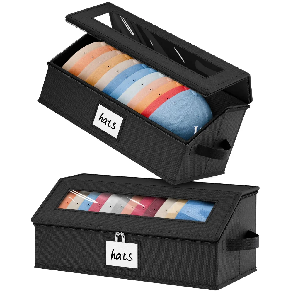 Sleeping Lamb Zippered Cap Storage Boxes, 2 Pack, Black